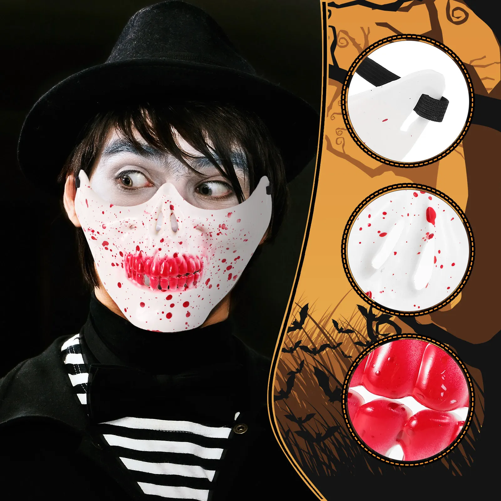หน้ากากหัวกะโหลกฮาโลวีน ครึ่งหน้า ดีไซน์น่ากลัว สำหรับผู้ใหญ่ ชุดแฟนซีสยองขวัญ ปาร์ตี้คอสเพลย์ แต่งกายผี