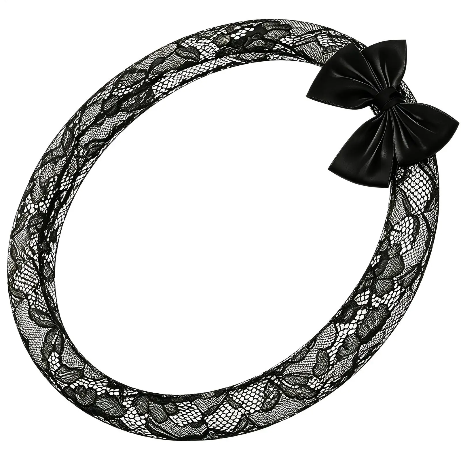 Steering Wheel Cover 15 Inches Lace Pattern Interior Protector Steering Cover With Bow For SUV Truck Road Trip Daily Commute