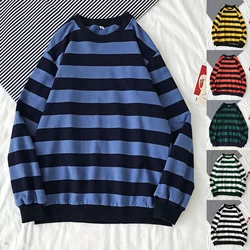 Striped Sweatshirts Mens Casual Shirts O Neck Striped Sweatshirts Long Sleeves Pullovers Men Loose Tops Red White Stripes Shirt