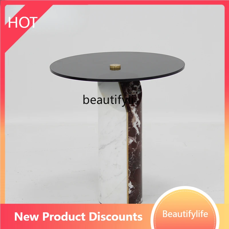 Italian Coffee Table, Silent Tempered Glass, Living Room, Light Luxury round Marble Corner Table Side Table