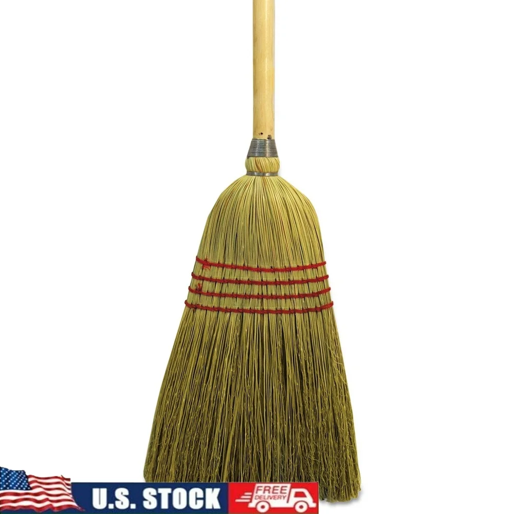 مكنسة ذات شعيرات من الألياف المختلطة بطول 55 بوصة بمقبض من الخشب الطبيعي خفيف الوزن لجميع الأغراض أداة تنظيف الأرضيات شديدة التحمل