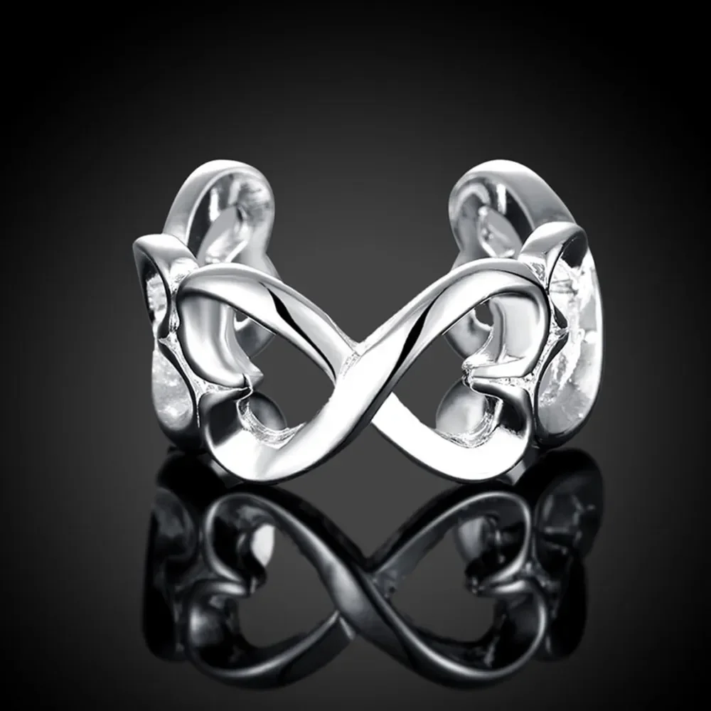 New Arrival 925 Sterling Silver Heart-Shaped Adjustable Rings For Women Wedding Engagement Fashion Party Jewelry Gift