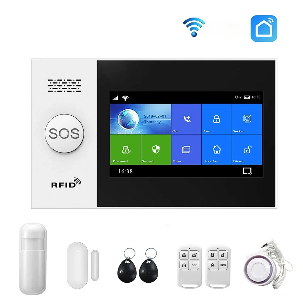 4.3inch Full Touch Screen Wireless Home Security Burglar GSM Burglar WIFI Tuya Smart Alarm System