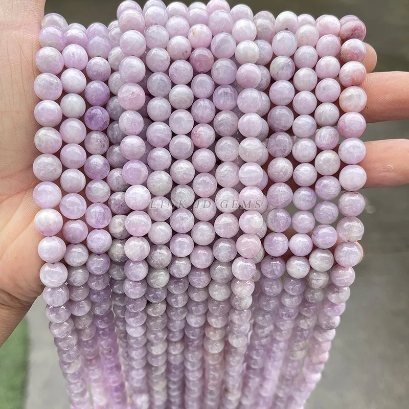 3A Batu Alam Kunzite Ungu Spoduffle Charm Bulat Longgar Manik 6 8 10Mm untuk Membuat Perhiasan DIY Gelang Kalung Aksesori