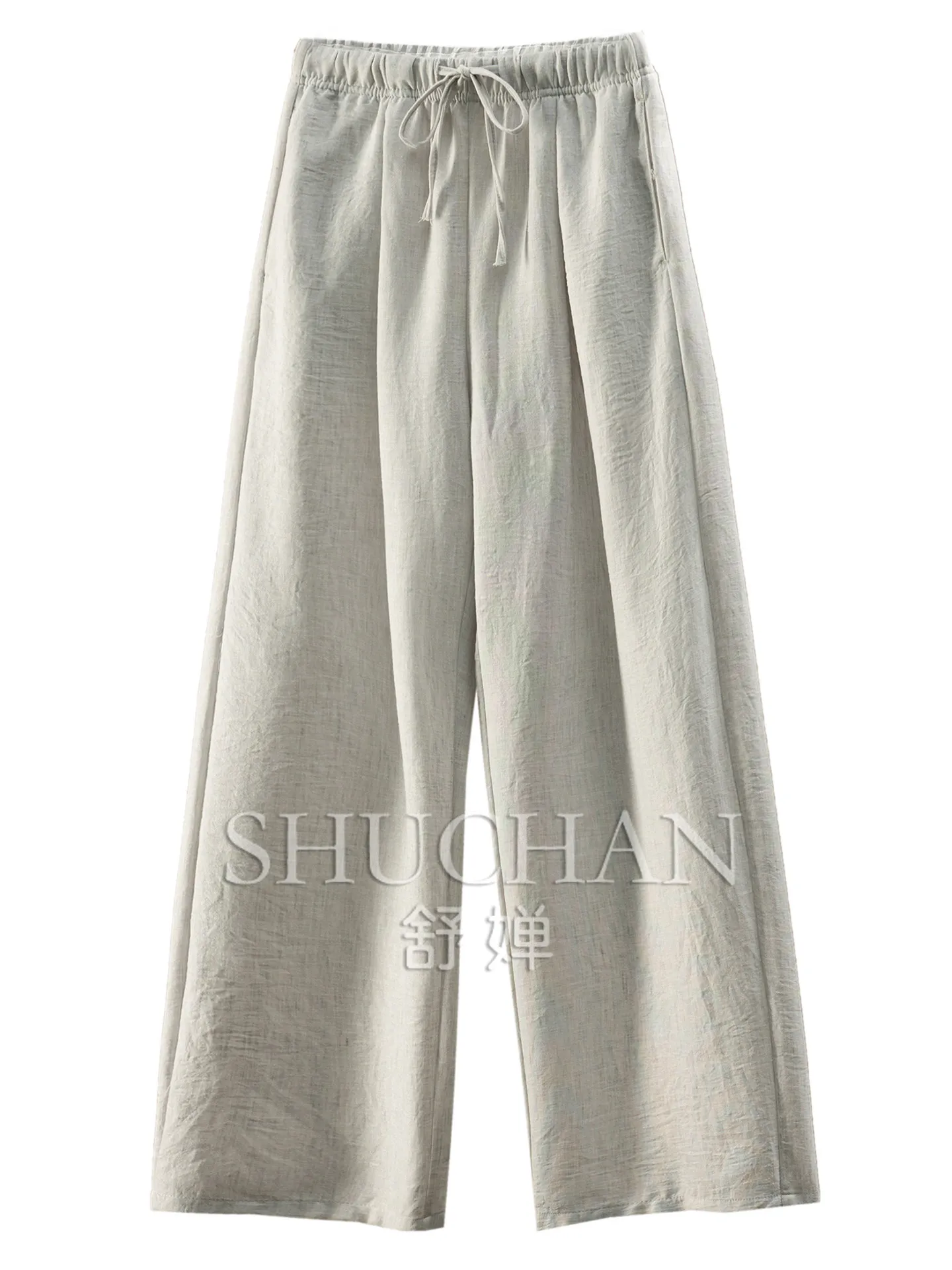 Pants Long-legged Cabinet, High-waisted Lace-up, Linen Wide-leg Straight-leg Pants, Women's 85M2