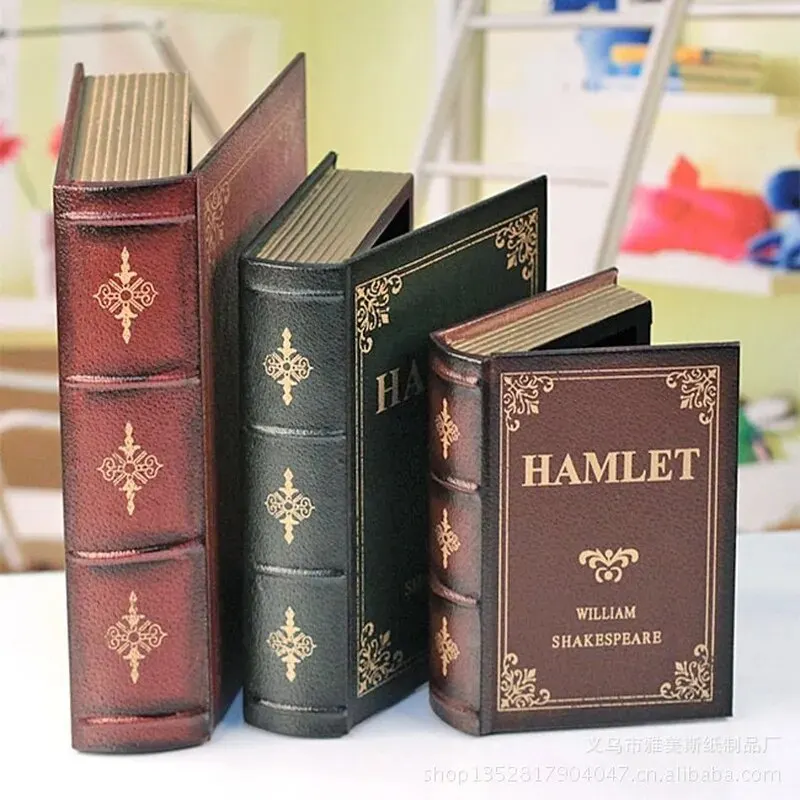 3PCS Fake Books Decoration Wood Storage Box Modern Art Desktop Ornament Home Accessories Vintage Decor