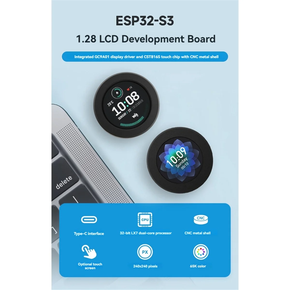 ESP32-S3 макетная плата с 2,8-дюймовым круглым сенсорным ЖК-дисплеем 240X240, Гироскопический датчик с ЧПУ чехол