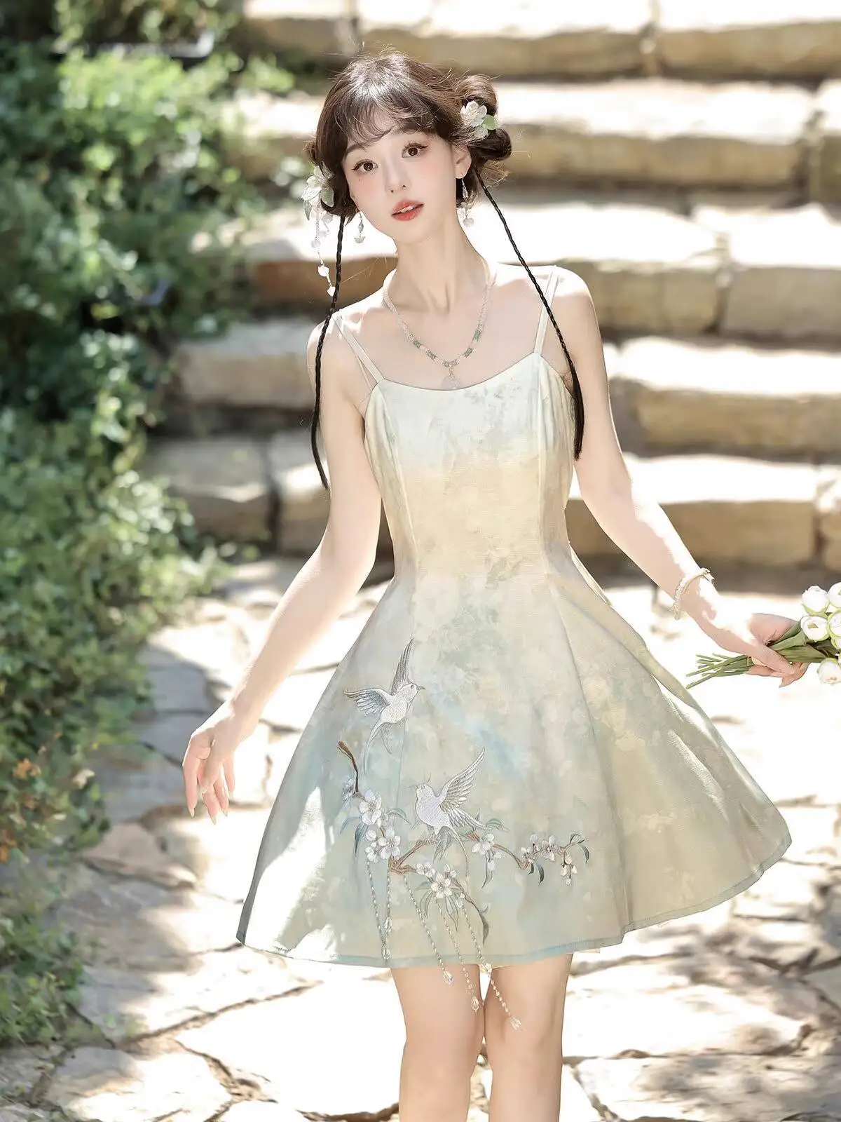 

Новый китайский стиль Hanfu для женщин улучшают Guofeng повседневные элементы Han верхнее пальто платье на тонких бретельках Fiesta Carnival