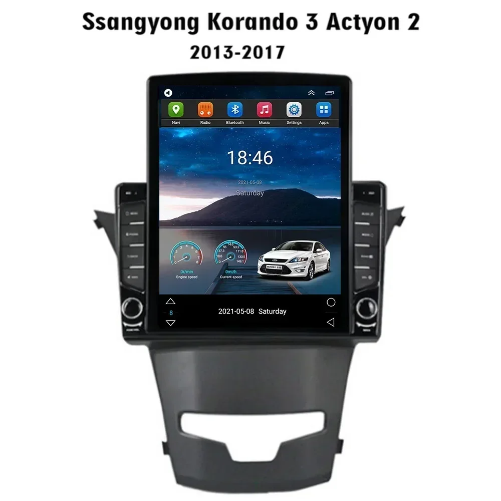 Android 13 For Tesla Style Vertical Screen Car Radio Stereo Multimedia Audio Player For SsangYong Korando 3 Actyon 2 2013-2035