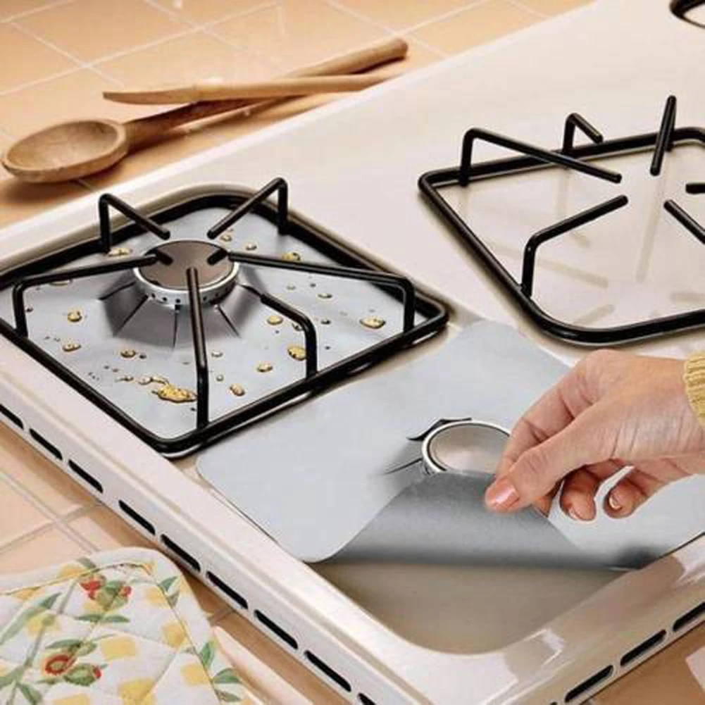 

4Pcs Gas Cooker Cover Non-Stick Gas Stove Protector Cover Heat Resistant Reusable Stove Clean Mat Cuttable for Kitchen