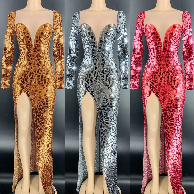 

Роскошное зеркало с длинными рукавами и разрезом, женские платья знаменитостей, наряды на день рождения, одежда для ночного клуба, певицы, вечерняя одежда DT2220