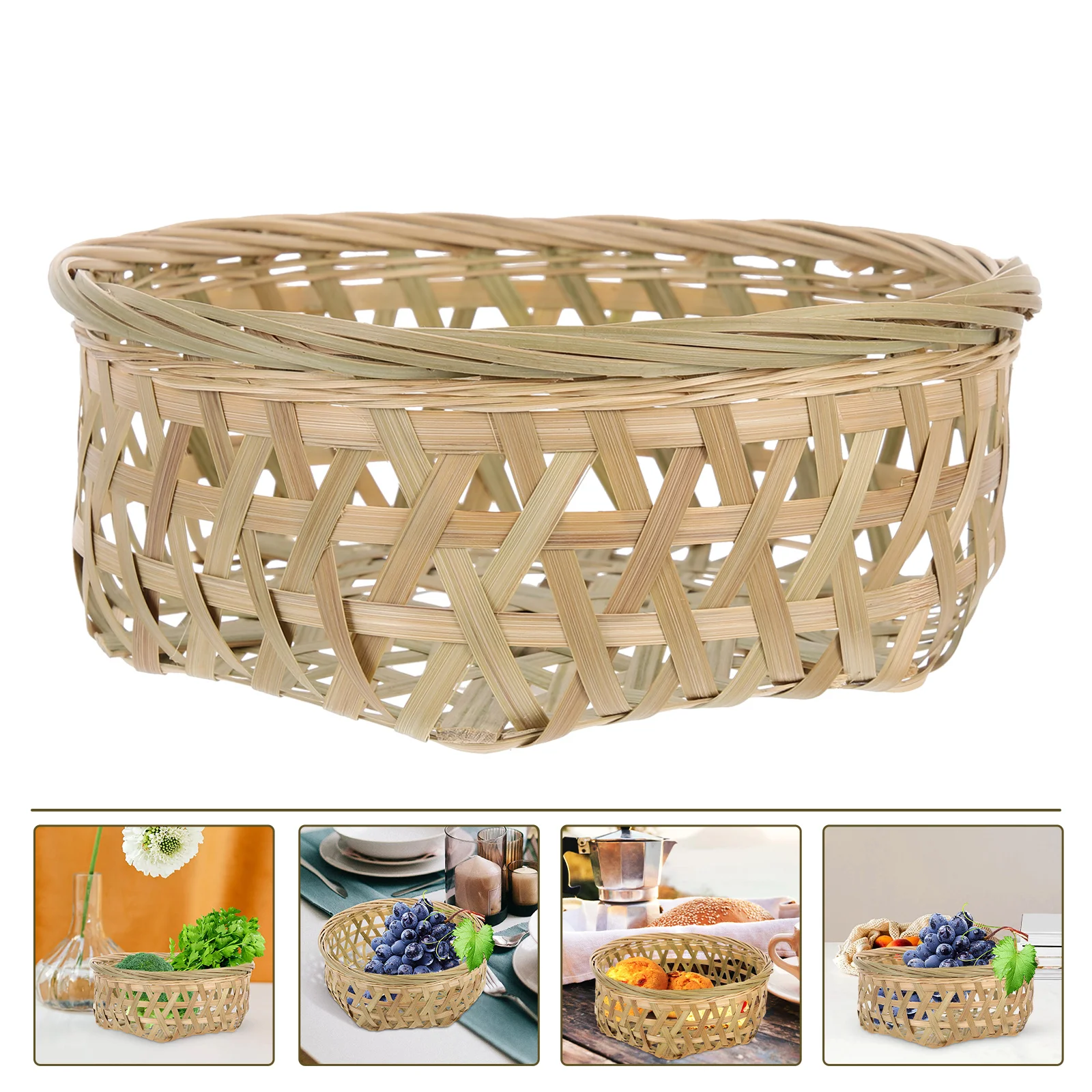 

Bamboo Woven Basket Storage Container Multi functional Household Kitchen Snack Fruit Picnic Decor Home
