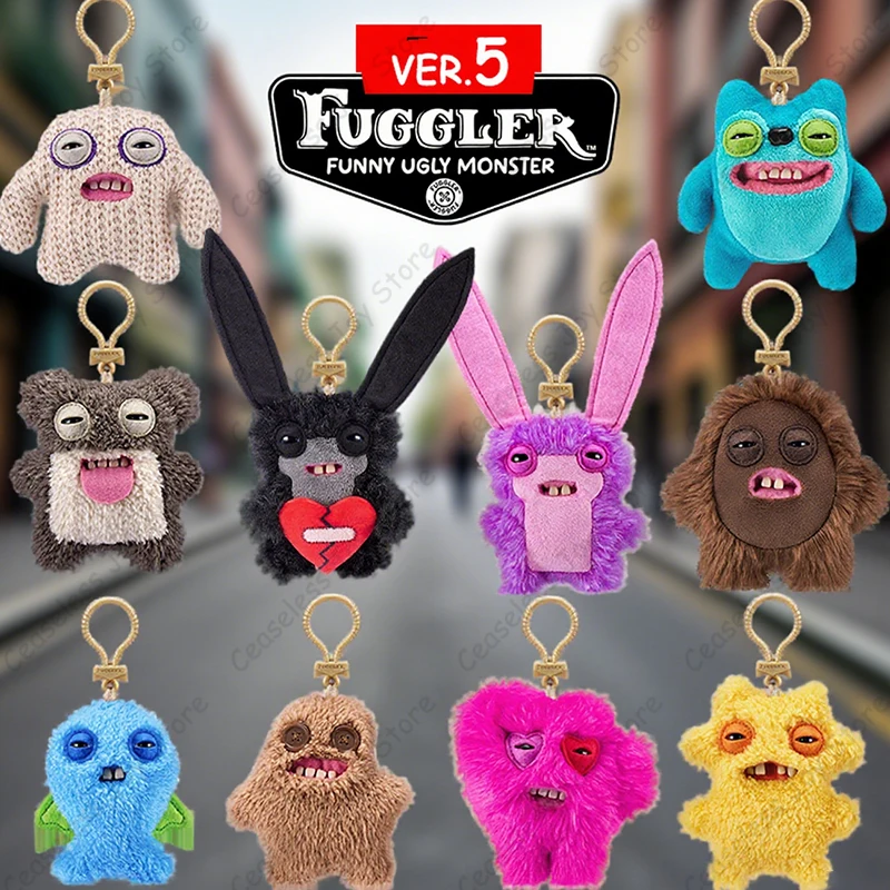 Nuevos llaveros de peluche Fuggler, monstruo feo, 12cm, serie 5, Hedge Grog Lord, orejas largas, juguetes con agujas, anillos para mochila