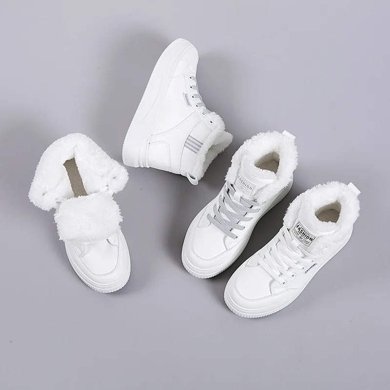 أحذية بيضاء للنساء لشتاء 2025 جديدة غير رسمية ذات نعل سميك ومضادة للانزلاق أحذية لوحية للطلاب أحذية قطنية دافئة عالية الجودة #3