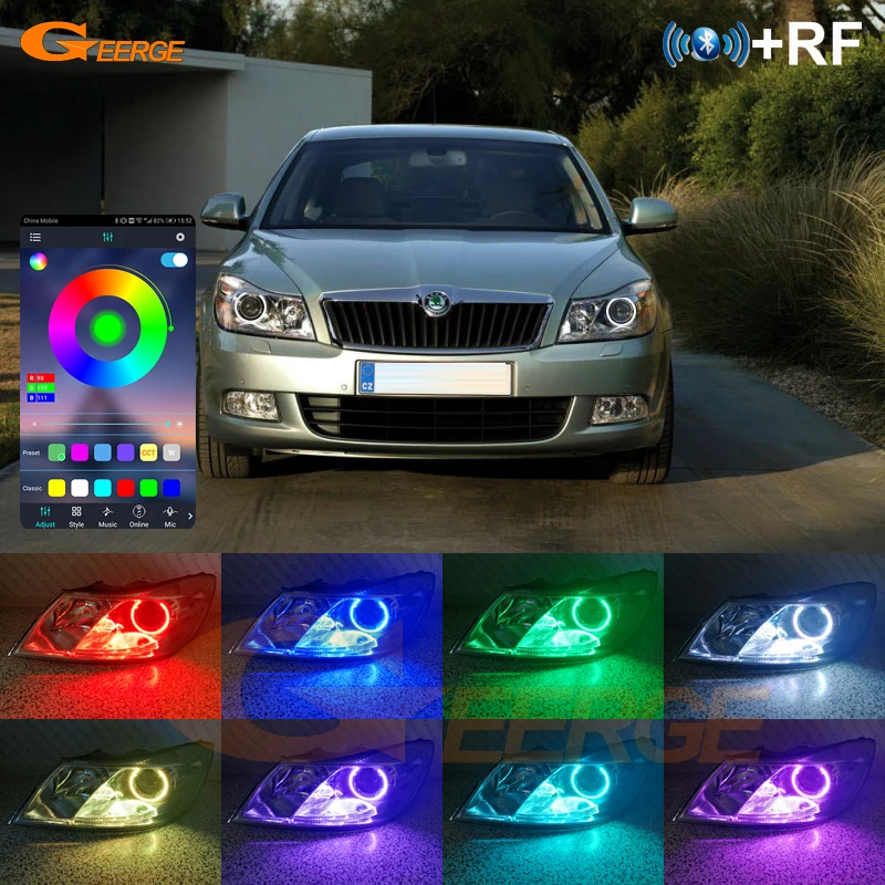 głosem dla SKODA OCTAVIA MK2 A5 FL 2009 2010 2011 2012 RF Remote BT App Multi-Color Ultra Bright RGB LED Angel Eyes Kit Halo Rings
