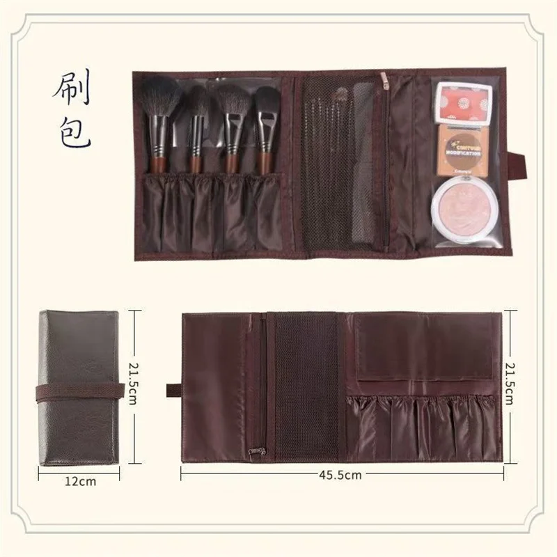 PU Leather Makeup Brush Roll Bag Foldable Cosmetic Brush Storage Pouch Travel Multi Slot Makeup Organizer Bag With Binding Strap