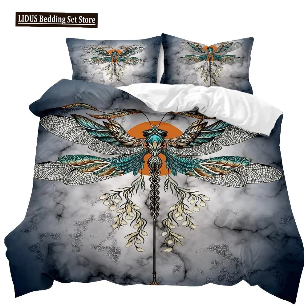 

Insect Duvet Cover Set Vintage Old Backdrop With Dragonfly Bedding Set Pillowcase Double Queen King Size Polyester Qulit Cover