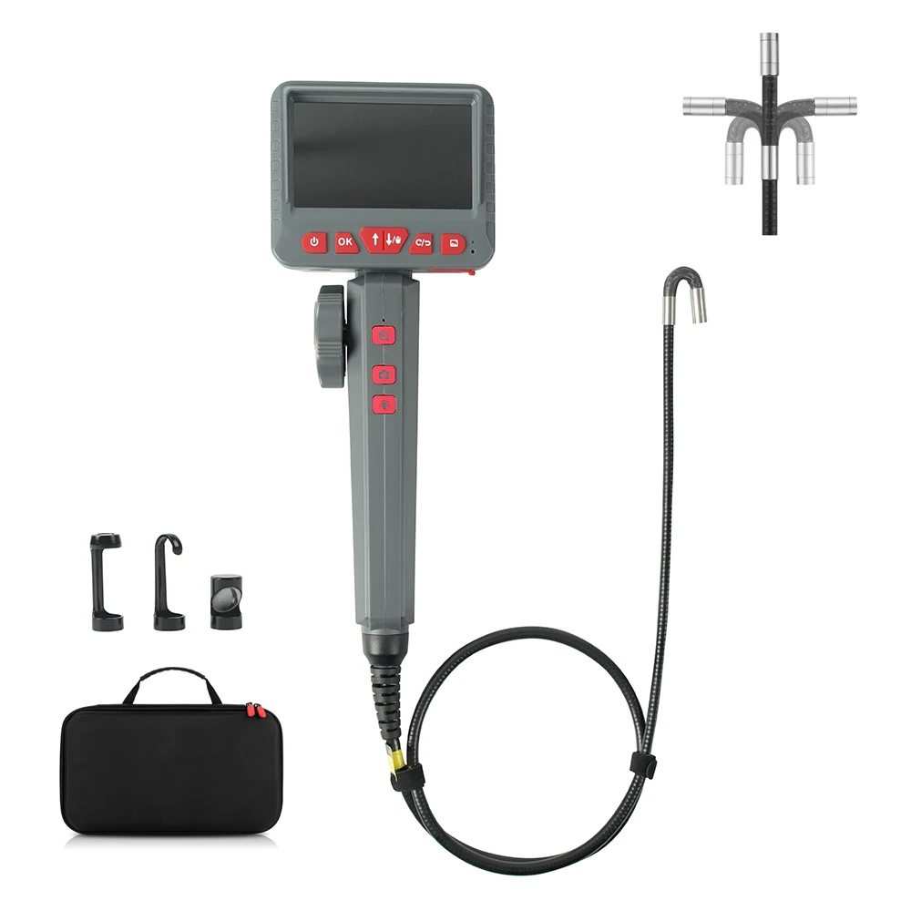 

6mm Lens 1m 2m Articulating Inspection Camera 2 Way 180 Degree Steering Industrial Endoscope 4.3quot Screen 6 LED with Tool Case