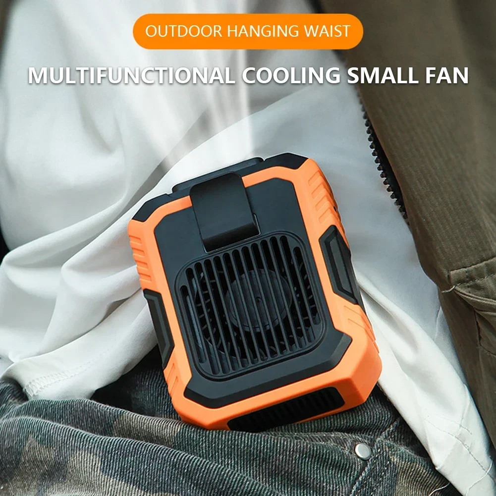 4000mAh Wearable Personal Fan Portable Mini Waist Fan 3 Speed USB Rechargeable Waist Clip Fan Emergency Mobile Power for Outdoor