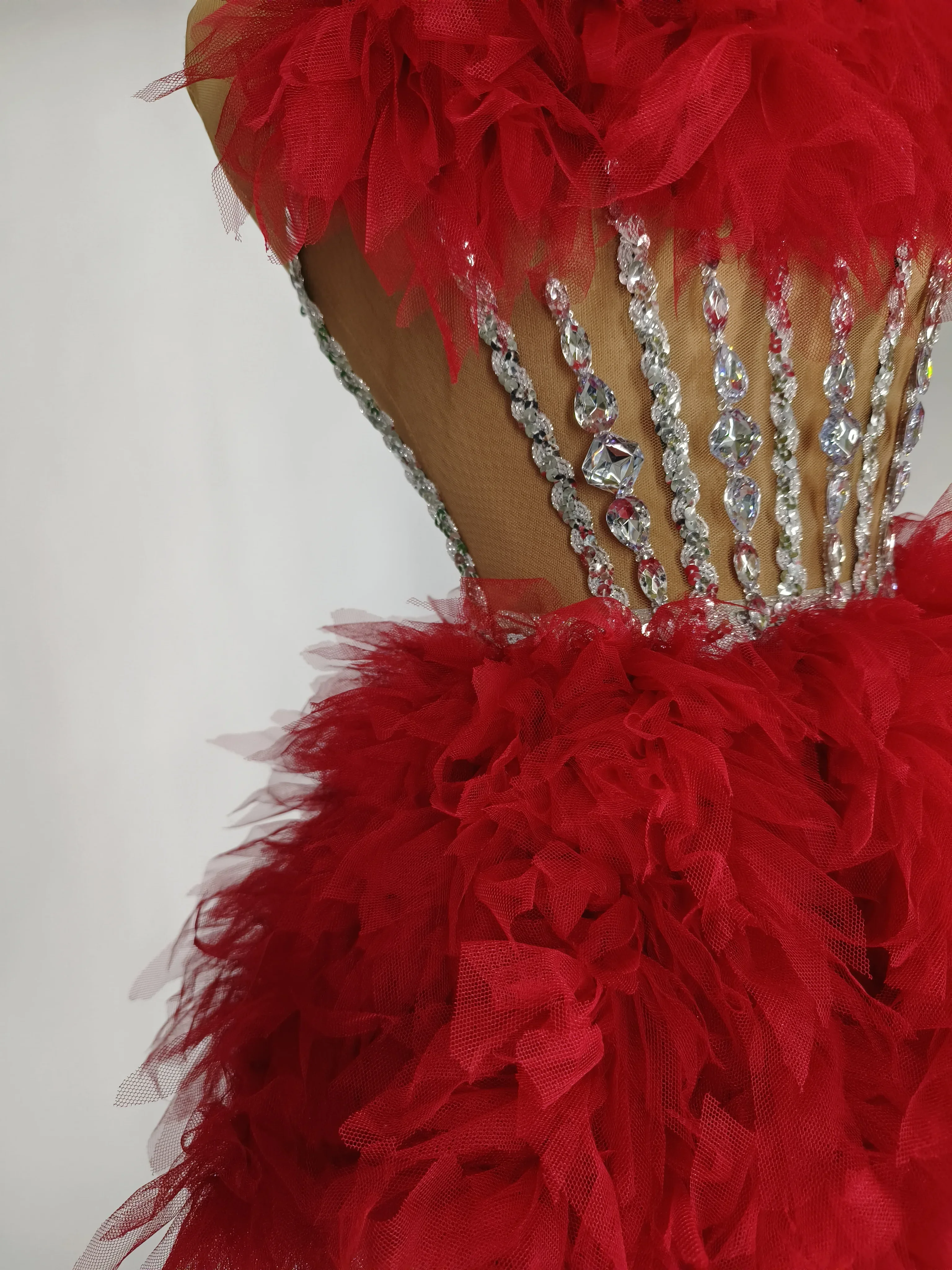 Damen Rot Sparkly Performance 2-teiliges Set Kostüme Karneval Rave Festival Wear Las Vegas Showgirl Drag Queens