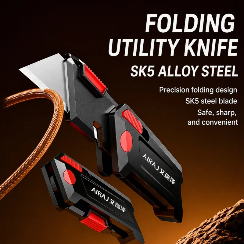Multi Functional Folding Utility Knife with Rope Cutting Notch Aluminum Alloy Cable Stripping Knife Package Box Cutting Knife