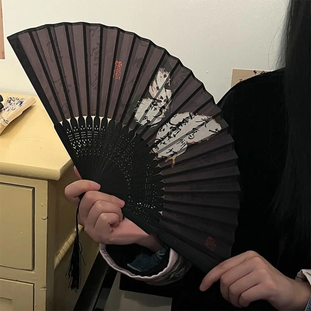 Silk Chinese Japanese Folding Fan Bamboo Colorful Vintage Style Folding Fan Shank Classical Dance Fan Home Decoration