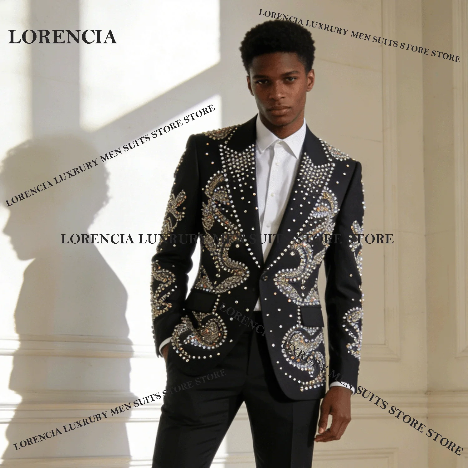 

Elegant Men Diamond Design Suits Customized Glitter Wedding Tuxedos Exquisite Slim Ropa hombre 2 Pieces Sets Groom Male Blazers