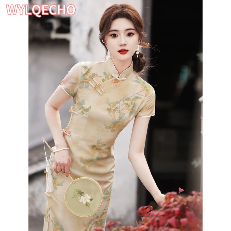 

2023 Gentleness Cheongsam Floral Women Vintage Wedding Dress Slim Summer Casual Dresses New Chinese Style Qipao S To Xxl