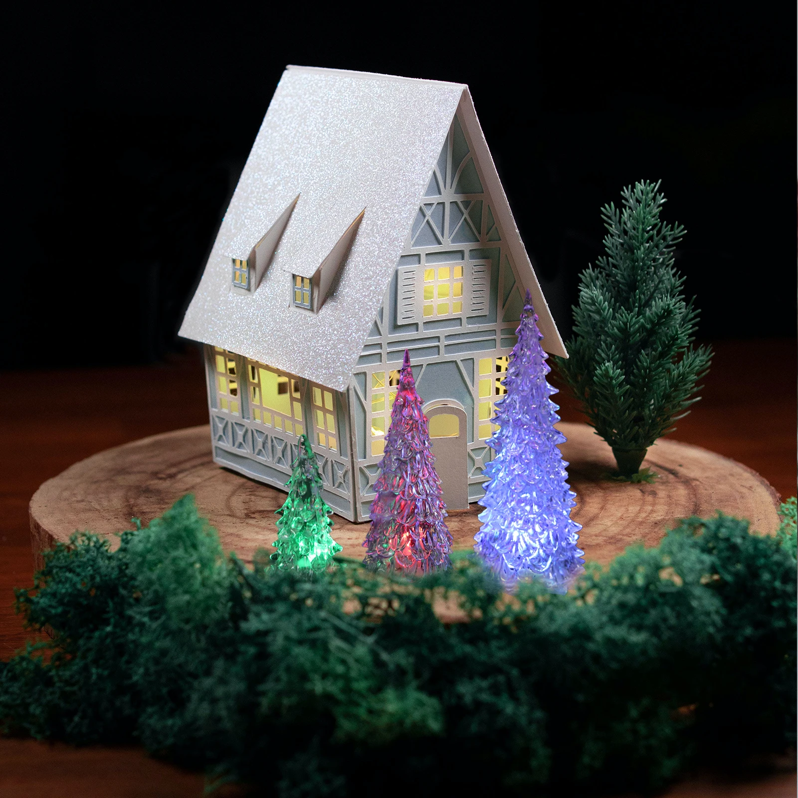 

3pcs Colorful Led Glowing Christmas Tree Acrylic Light Decoration Home Party Gift Powered Lighted Tree For