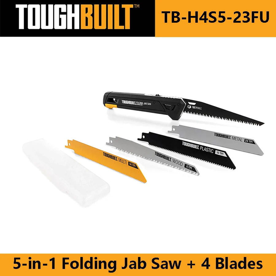 TOUGHBUILT TB-H4S5-23FU 5-in-1 Folding Jab Saw + 4 Blades Woodworking Saws Garden Logging Hand Saws Replaceable Cutting Saw