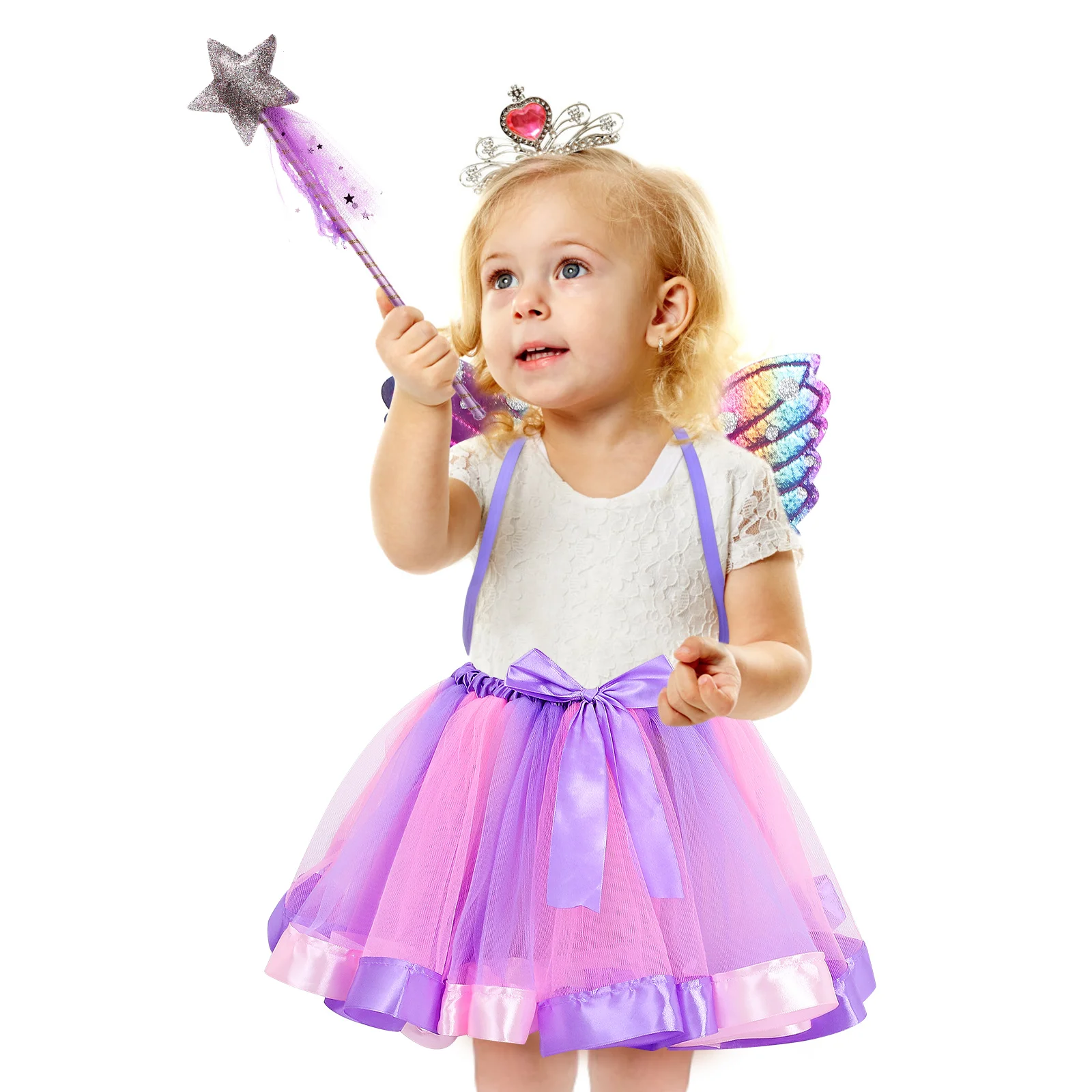 

1 set Butterfly Wings Fabric Set Kids Girls Fairy Costume Tutu Skirt Stick Princess Accessories Soft Long Use