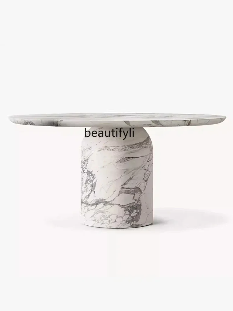 Nordic natural marble dining table round small apartment household living room large white, high-end round table