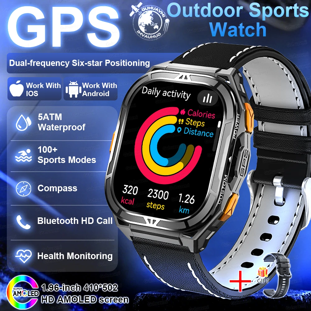 GUHUAVMI 2026New Military Outdoor Sport Smart Uhr GPS Bluetooth Anruf 10ATM Wasserdichte Navigation Tracker männer Sport Fitness Smartwatch 7