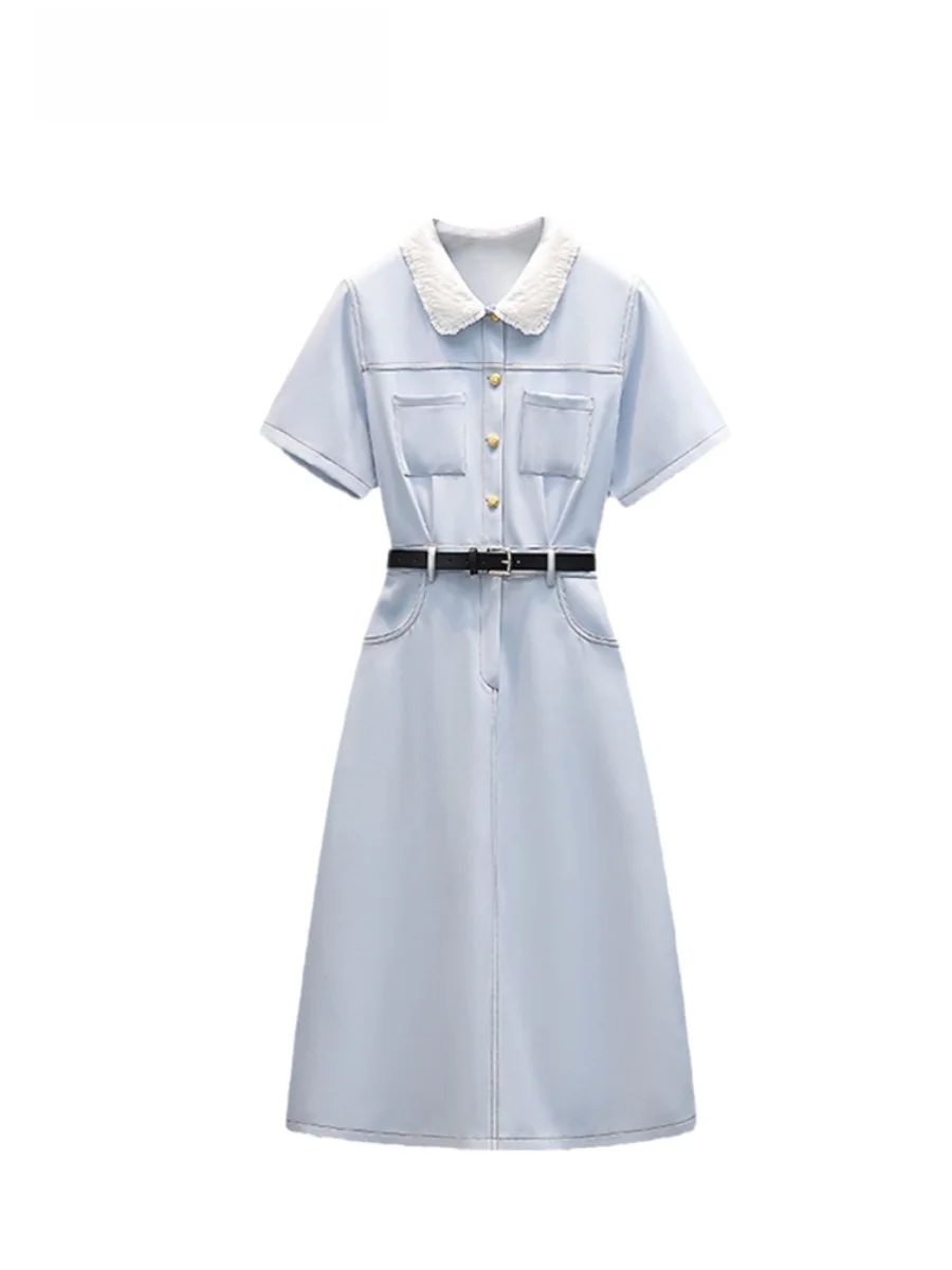 

CaraCLUB plus Size Summer Dress Women's Fashion Waist Cinching Doll Collar Design Long Dress Korean Style High Waist Cotton B...