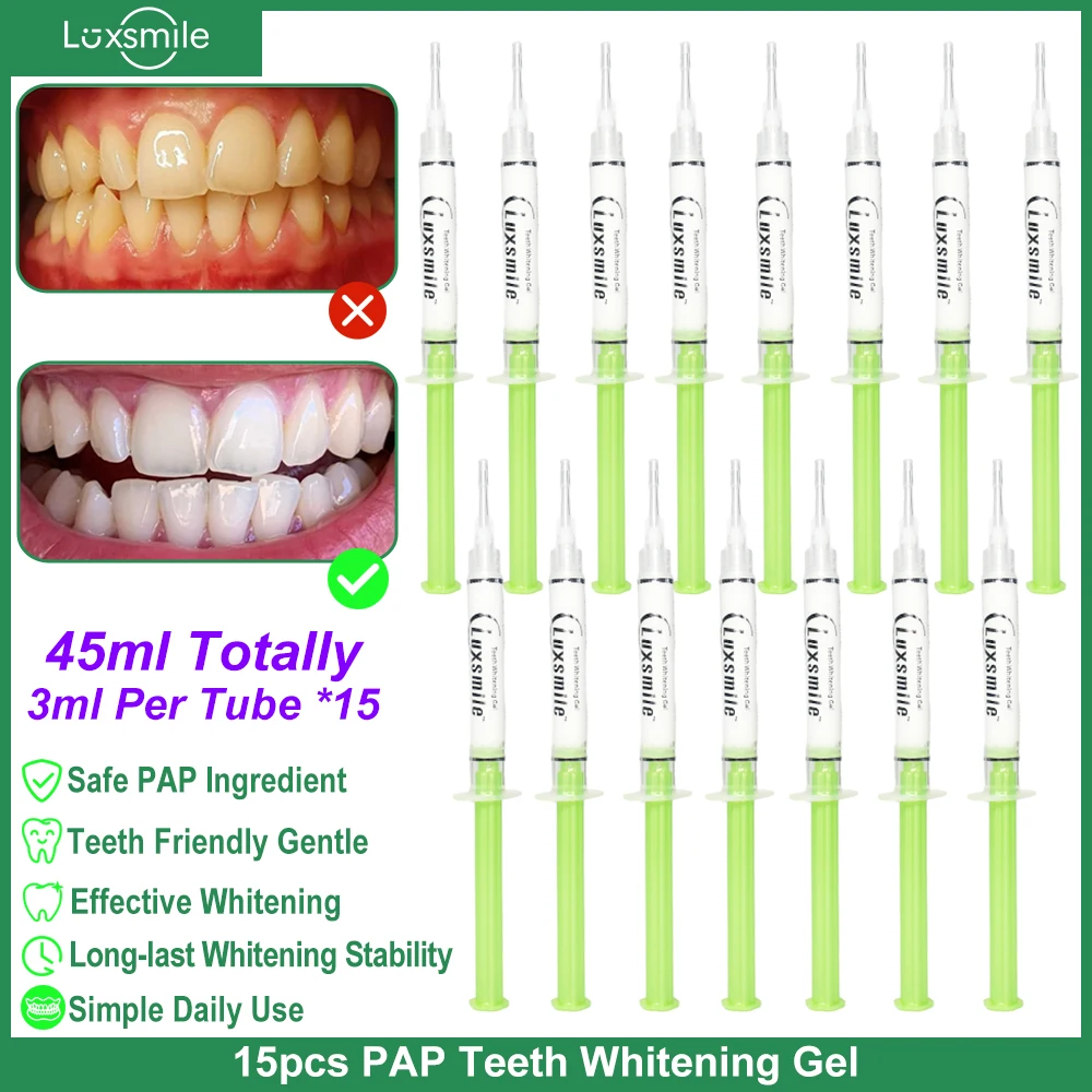 15PCS ฟันไวท์เทนนิ่งเจล PAP ฟัน Whitener สําหรับทันตกรรมไวท์เทนนิ่ง Non Peroxide Oral Care ยาสีฟันสูตรเกลือผสมฟลูออไรด์ Oral Care ทันตกรรม Brightening ฟันวัสดุ