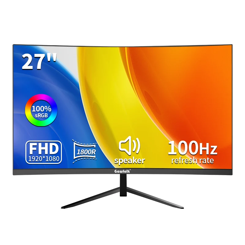 Gawfolk 27-inch Curved Gaming Monitor, 1920x1080, 100Hz, FHD