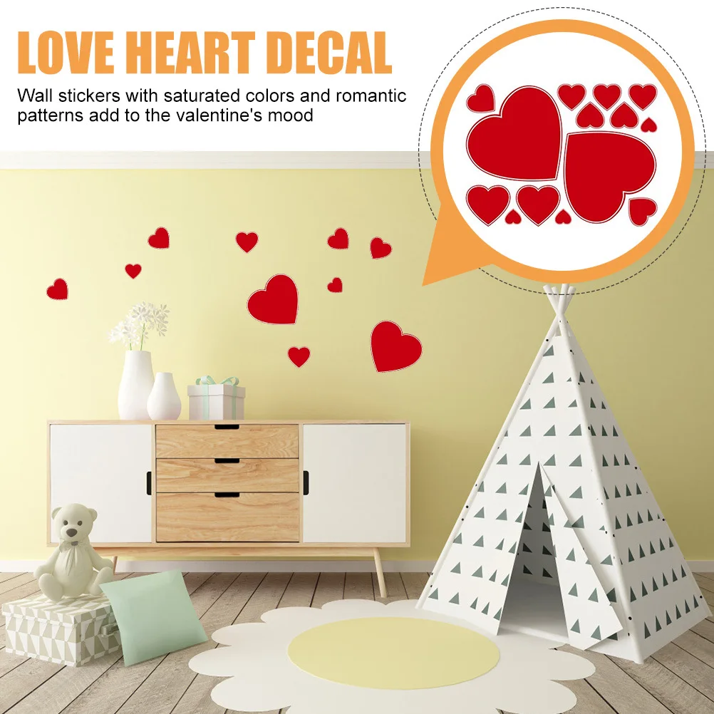 

1 Sheet Red Romantic Heart Wall Decal Valentine Love Stickers Self-Adhesive Floor Decoration Love Heart Decal Red Decals