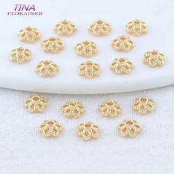 50PCS 6MM 14K Gold Color Plated Brass Flowers Beads Caps Tassel Caps High Quality Diy Jewelry Accessories