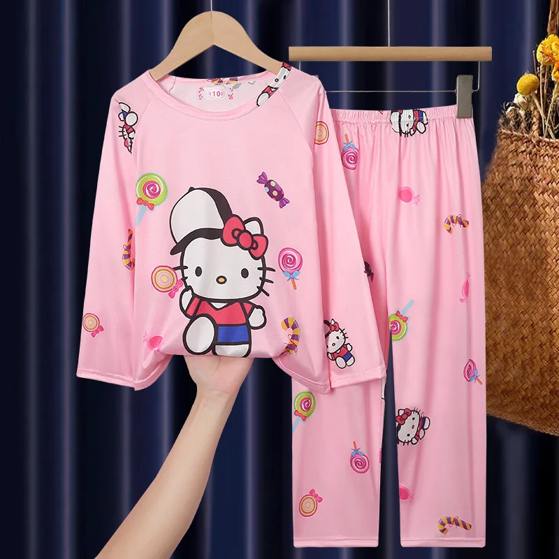 

Cute Cartoon Kitty Pajama Sets Sanrio Children Comfortable Soft Nightwear Set Casual Indoor Clothes Boys Girls Autumn Winter