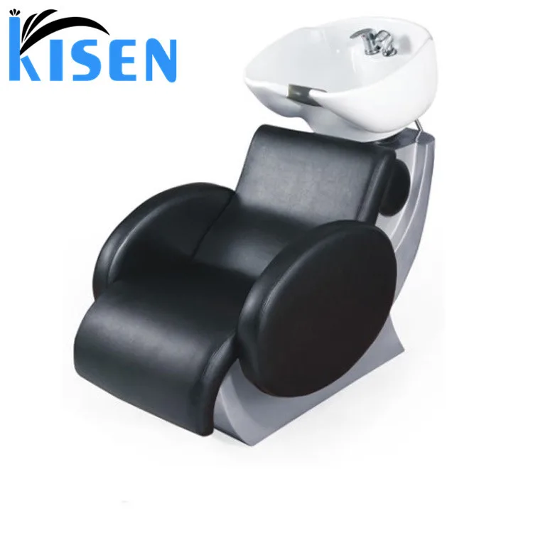 Haircut Salon Furniture Hairdressing Washing Shampoo Bed Barber Adult Chair Black Lay Down With White Basin Bowl