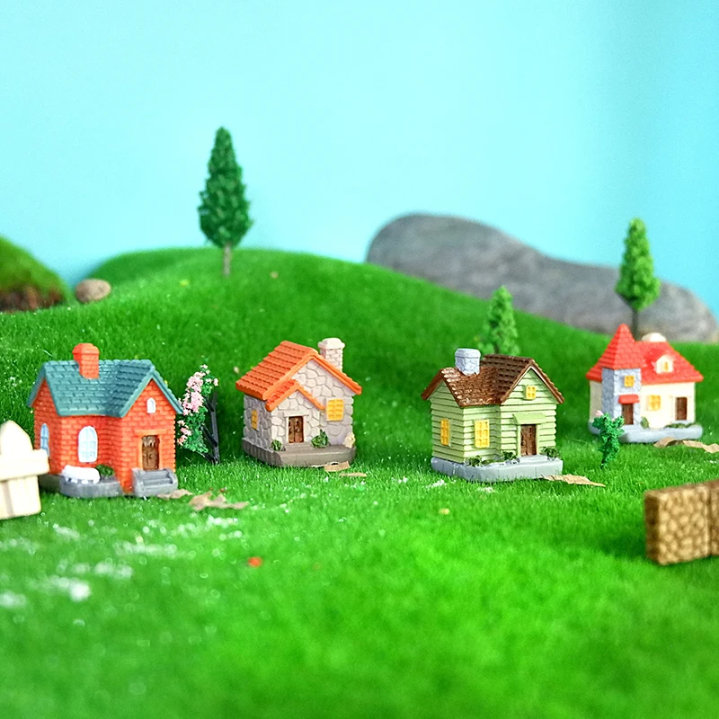 ⑧ Decor Resin Ornament Miniature Fairy Garden House Villa Miniature Landscape Bonsai Decor Outdoor DIY Dolls House Decoration