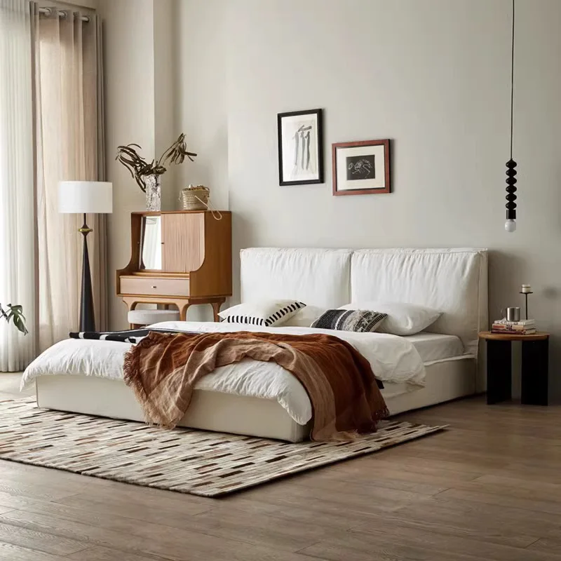ml-Wabi-sabi Flax Cloth Bed Beancurd Block Breeze Soft Bed Cream Wind Master Bedroom Big Bed Soft Package Simple%