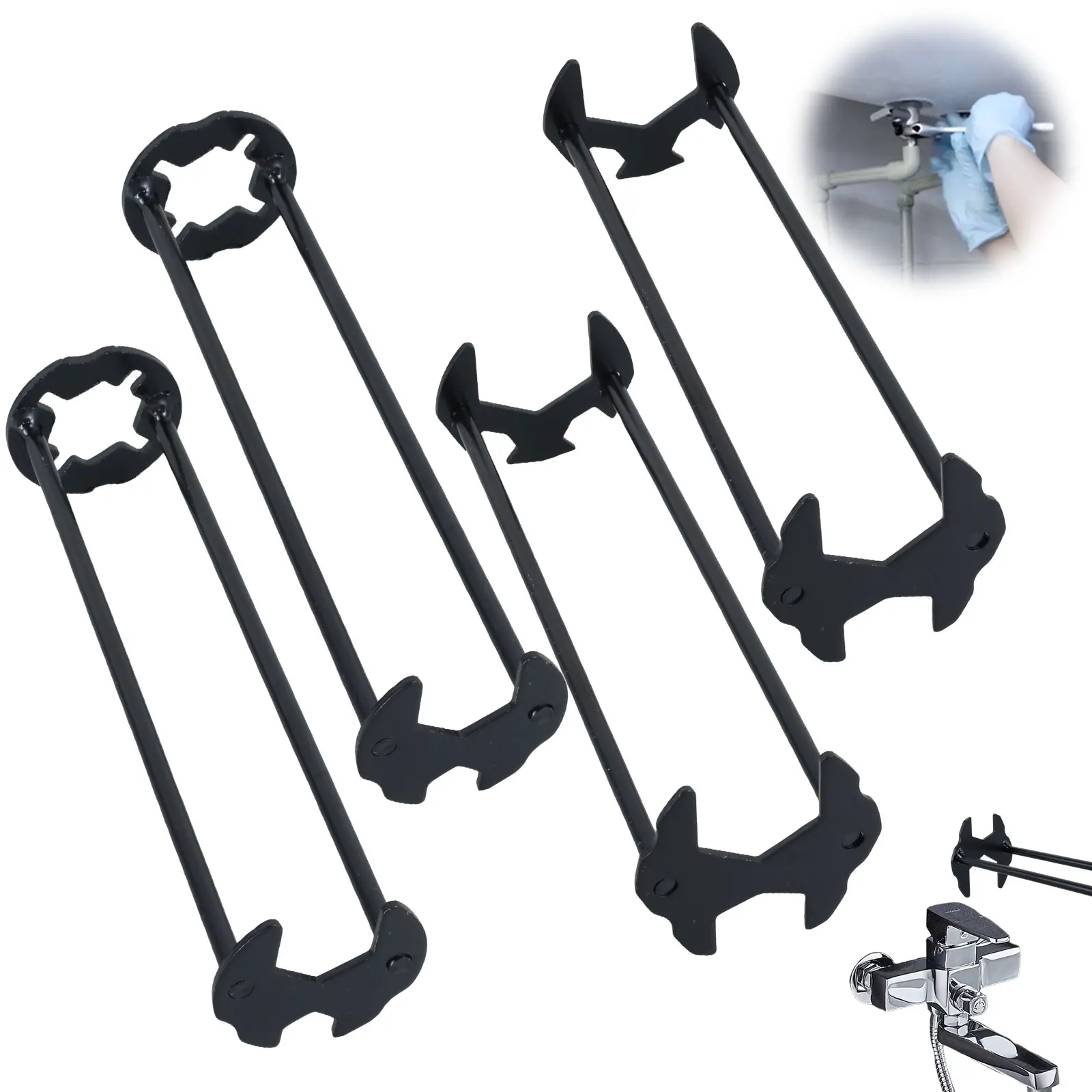 4 件套 Basin Wrench Set Metal Sink Wrench Tool Universal Faucet Wrench Hand Tool Sturdy Plumbing Wrench Tool Basin Spanner Bathroo