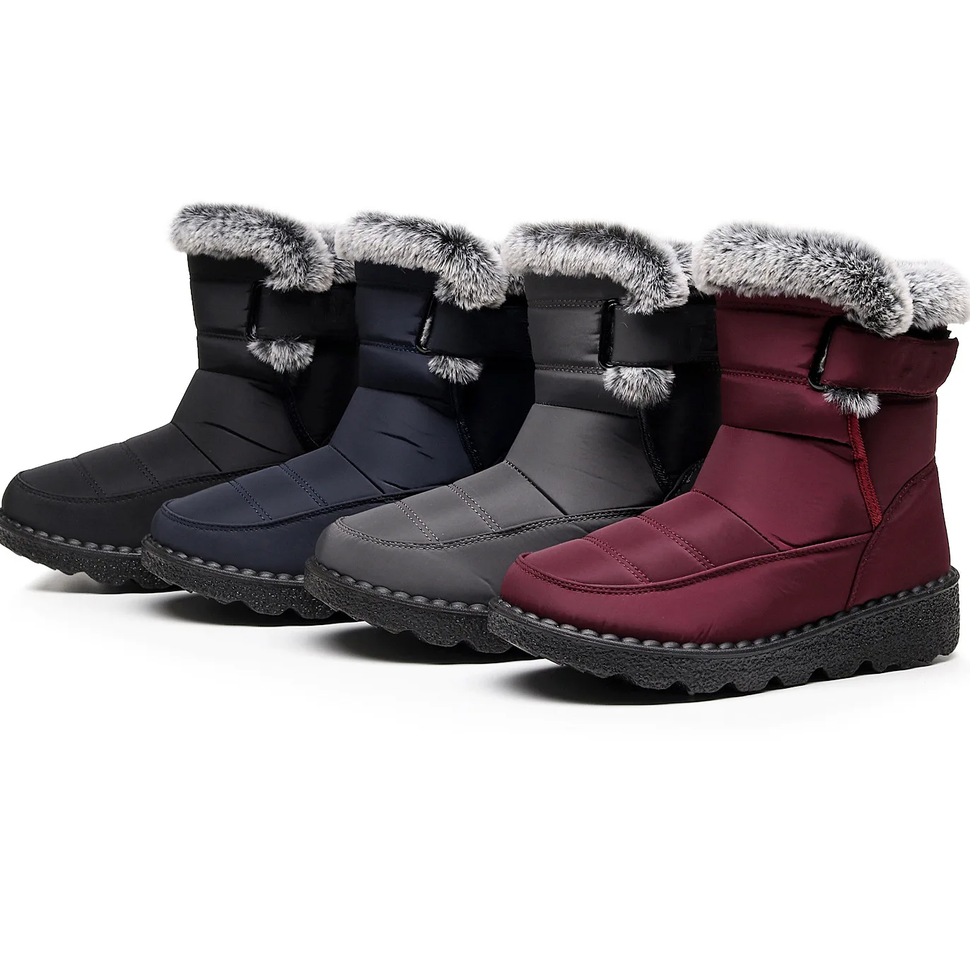 Damen-Winterstiefel bis zur Wadenmitte, wasserdicht, mit Kunstfell gefüttert, mit Klettverschluss, rutschfest, dicke Sohle, warme Outdoor-Stiefel für kaltes Wetter. – Detail 14
