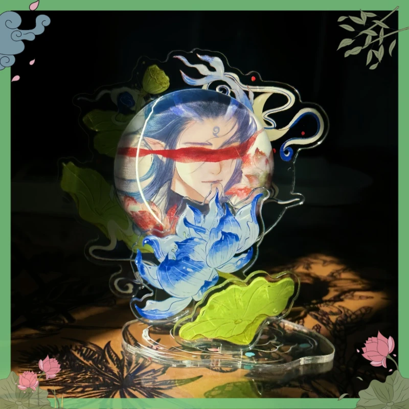 Vintage Chinese Style Acrylic Display Stand, Lotus Fate Bond Series Magnetic Round Pin Storage Case, Oriental Anime Desk Decor