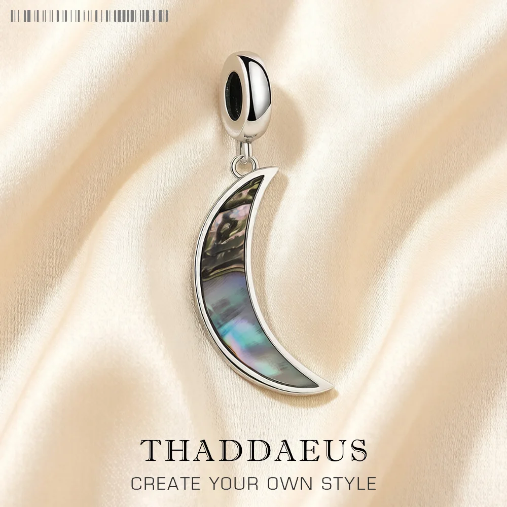 Baumelnder Charm, bunte Muschel, Mond, Europa, edler Schmuck für Frauen, romantisches Geschenk aus 925er Sterlingsilber