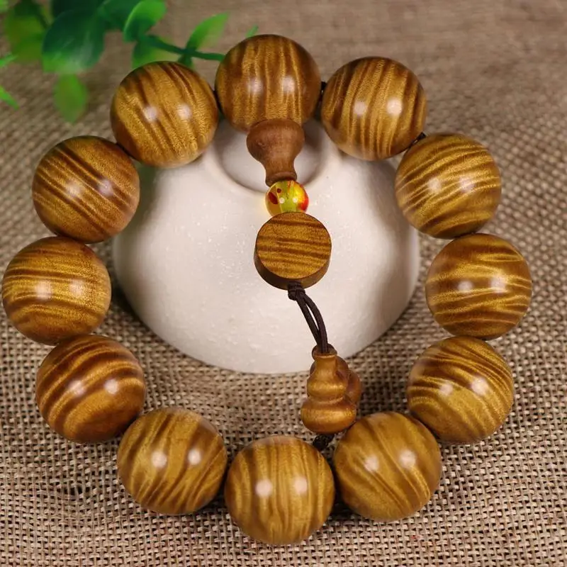 

Sichuan Silkwood Men's Bracelet Buddha Beads Small-Leaf Phoebe Zhennan Submerged Wood Filled with Water Ripples Bracelets for Me