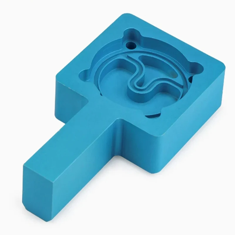 

Custom CNC machined anodized blue aluminum alloy precision cavity parts engineering plastic fluid channel module