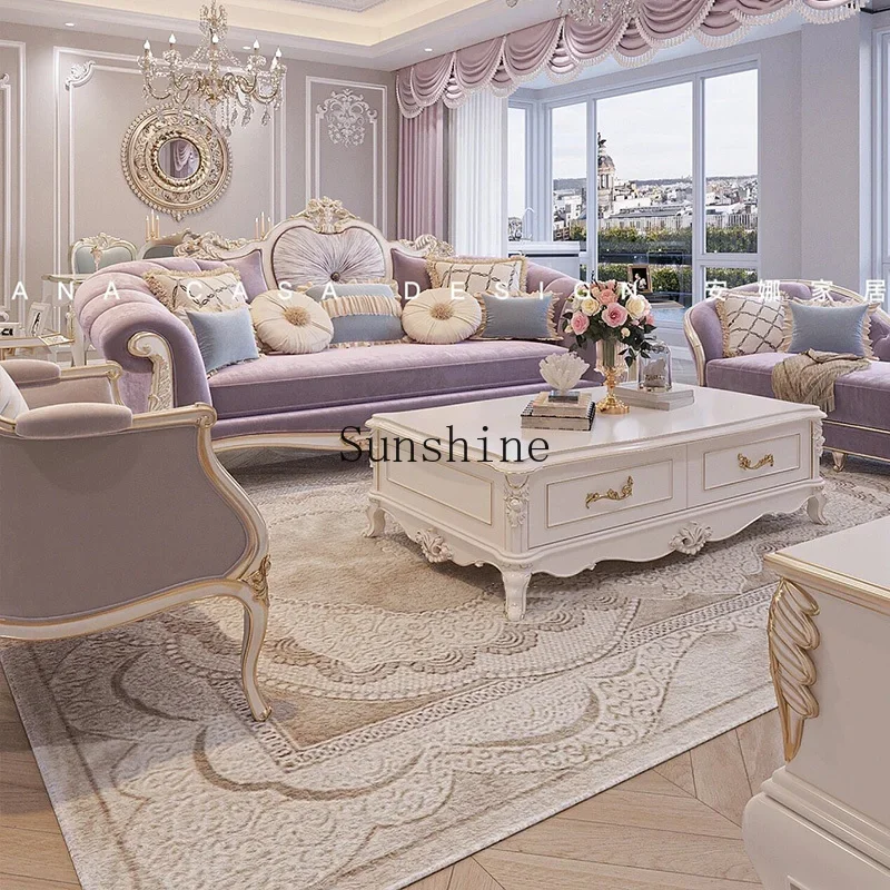 

luxury court solid wood carving flower fabric sofa living room large apartment high-end villa luxury three-person combination F