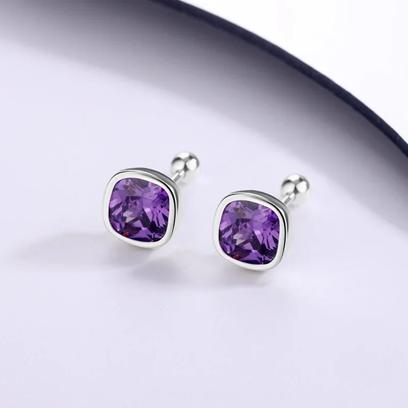 French Fashion Purple Zirconia Stud Earrings for Women 2024 Cool Metallic Korean Earrings 2000s Aesthetic Jewelry Party Favors